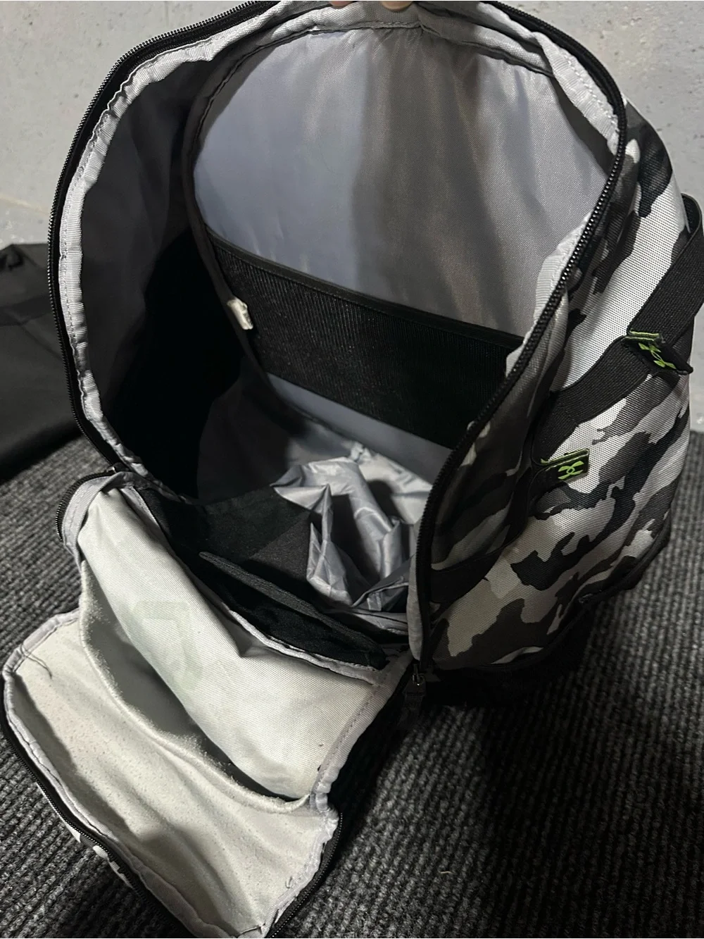 Under Armour Men's Black & Gray Camo Backpack with Yellow Accent Baseball bag
